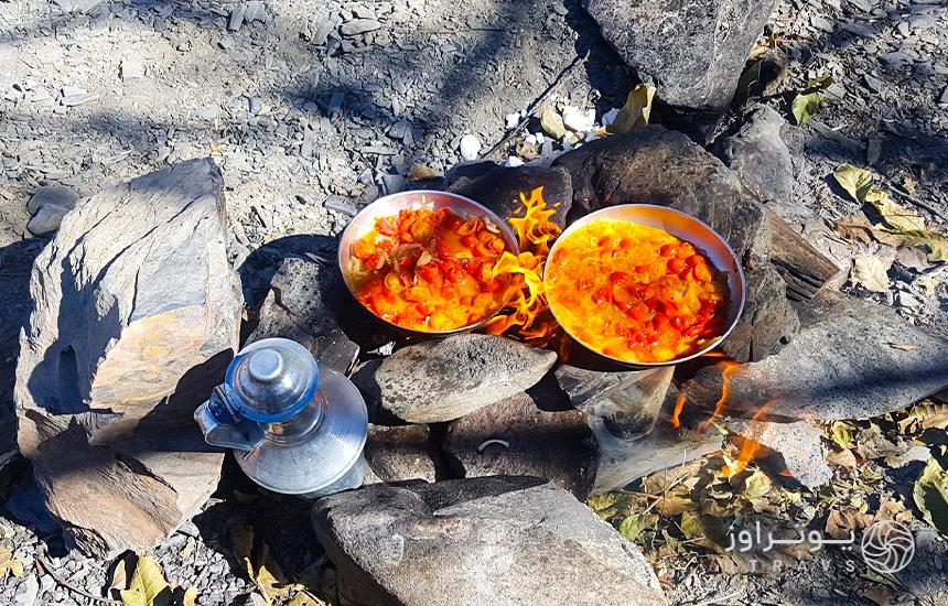 Fiery omelette at Zoshk Village
